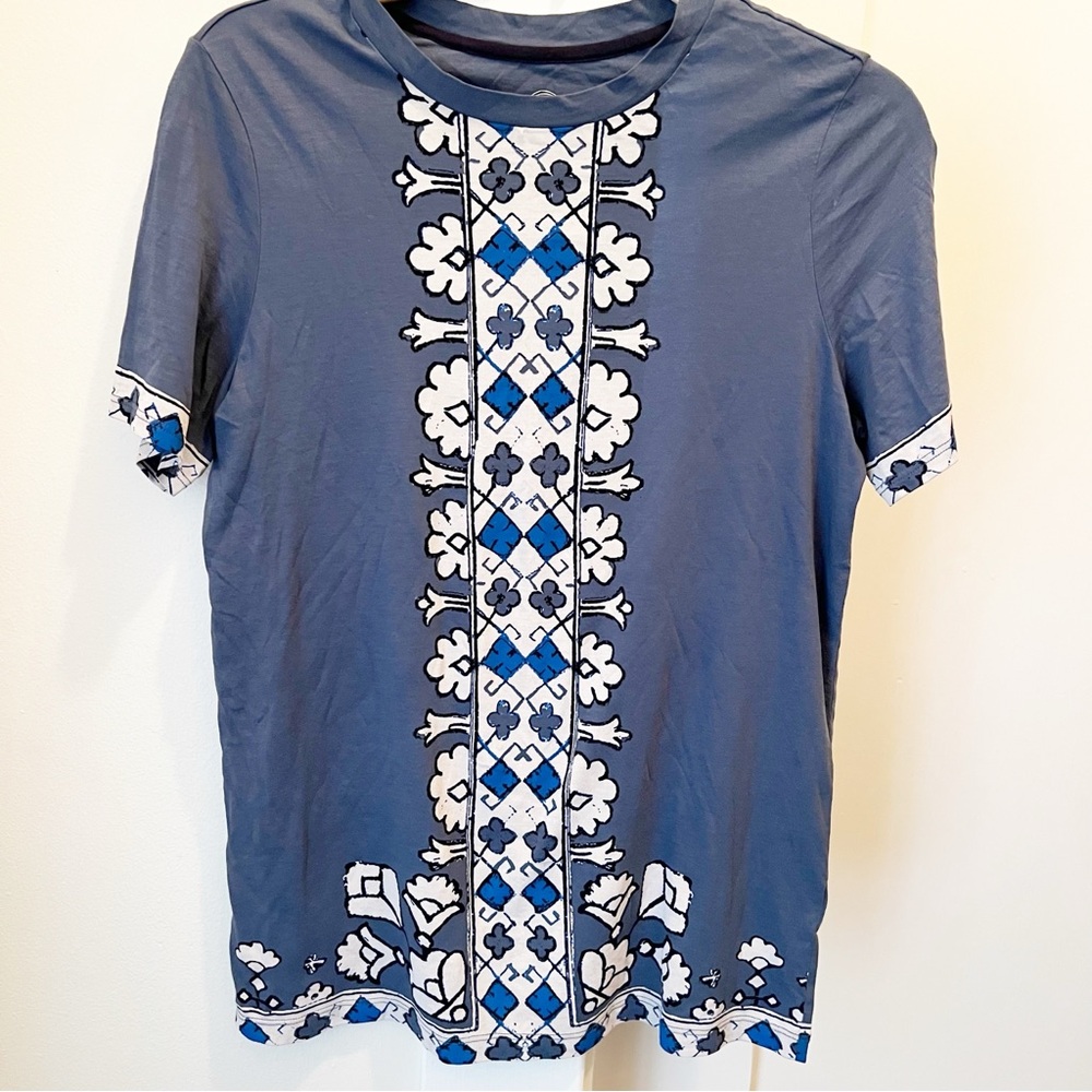 Tory Burch T-Shirt XS Short Sleeve Pima Cotton Blue White